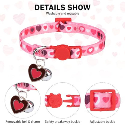 Breakaway Cat Collars for Girl Boy Cats, Fall Winter All Weather Cat Collar Personalized Pattern 2 Pack,Cute Classic Safety Buckles and Bells,Adjustable Printed Nylon Colorful Kitten Collar - color: Love