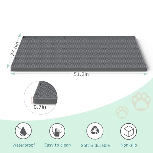 Cat Litter Mat for Litter Box, Silicone Large Cat Litter Trapping Mat - 51.2x25.6 in, Waterproof & Non-Slip, Durable & Easy Clean, Gray - color: Grey, size: 51.2"L x 25.6"W