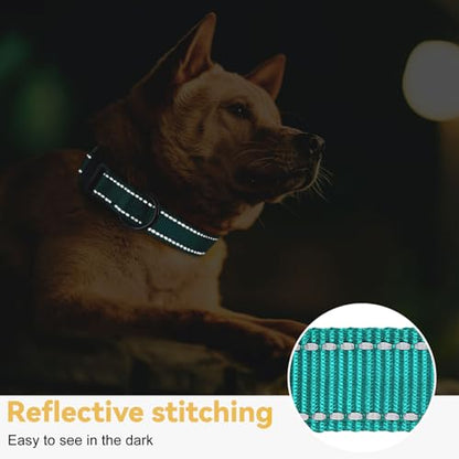 HEELE Dog Collar, Reflective Dog Collar, Soft Neoprene Padded Breathable Nylon Pet Collar Adjustable for Small Dogs, Turquoise, S(10.23-14.96") - color: Turquoise, size: Small (10.23-14.96")