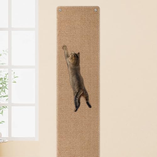 FHTONGE 71x15.8 Thickened Cat Wall Climbing Carpet with 16 Fixed Nails, Extra Large Tall Cat Scratch Pad for Wall, Wall Mounted Climbing Cat Scratcher for Furniture Couch Sofa Protector(Camel) - color: Camel, size: 71x15.8"(180x40cm)
