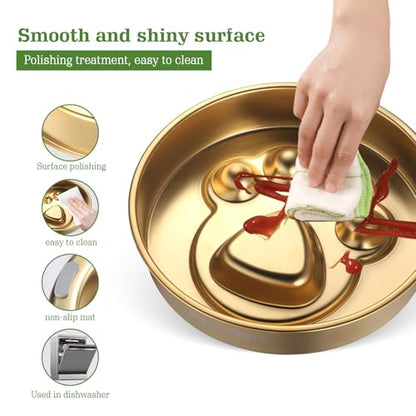Golden Stainless Steel Slow Feeder Dog Bowls – Non-Slip Metal Dog Bowl for Large & Medium Breeds, Puppy Puzzle Feeder – 2 Cup Capacity for Small to Big Pets – Durable Slow Feed Dog & Cat Food Dish - color: Paw-Golden