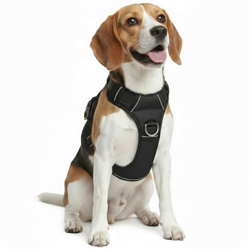 No Pull Dog Harness with 2 Leash Clips, Adjustable Soft Padded Reflective Oxford Pet Vest with Easy Control Handle for Large Dogs, Black, L (Black, Medium) - color: Black, size: Medium