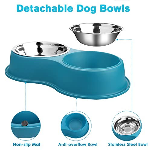 Epetslove Dog Bowls Double Dog Water and Food Bowls Stainless Steel Bowls with Non-Slip Resin Station, Pet Feeder Bowls for Puppy Medium Dogs Cats - color: 7.Lake Blue, size: Medium-18oz