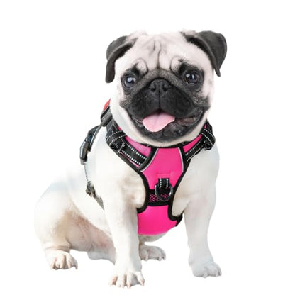 PHOEPET No Pull Dog Harnesses for Small Dogs Reflective Adjustable Front Clip Vest with Handle 2 Metal Rings 3 Buckles [Easy to Put on & Take Off](S, Pink) - color: Pink, size: Small