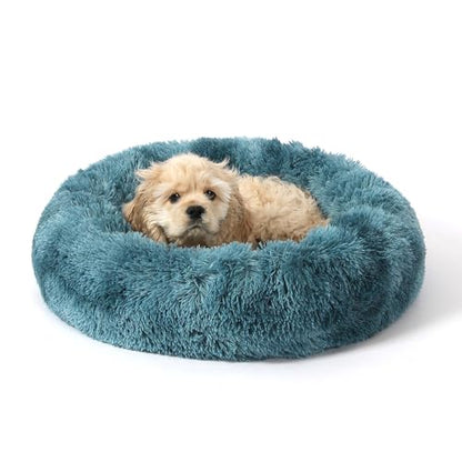 Calming Donut Dog Bed for Small to Medium Dogs & Cats - Plush Faux Fur Anti-Anxiety Pet Bed with Machine Washable Cover & Non-Slip Base - color: Gradient Blue, size: X-Small 15.7''