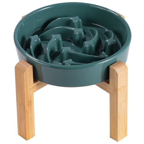 8.26 in Deep Green Dog Bowl Slow Feeder Ceramic for Medium and Large Breed,Elevated/Raised Slow Feeding Dog Food Water Dish Heavy Weighted,Puppy Dish for Fast Eaters,Puzzle Eating Bowl Meteor - color: Upgraded Deep Green Slow Feeder Elevated