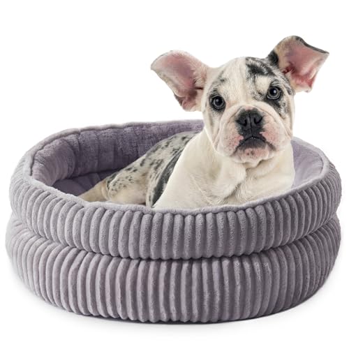 Dog Beds for Small Dogs, Puppy Kennel Bed - Round Cat Beds for Indoor Cats,Comfy Durable Pet Sleeping Bed, Washable Deluxe Plush Kitten Bed & Non-Slip Bottom, Gray 24" L x 24" W x 9" Th - color: Grey1, size: Large