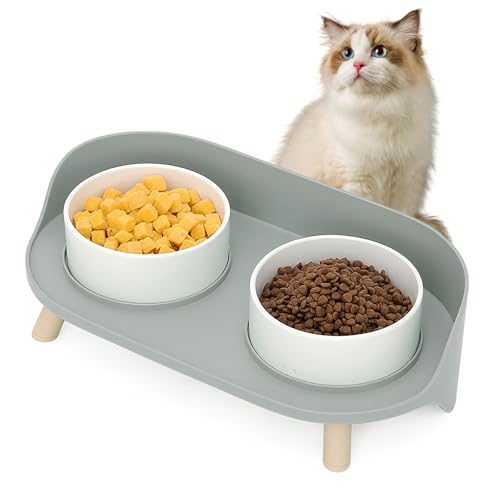 Elevated Dog Bowls Set, Ceramic Pet Food & Water Bowls with Non-Slip Stand, No Spill Design for Cats/Small Medium Dogs Gray - color: Gray