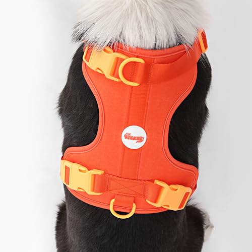 HNS1003A Arlo Large Adjustable Soft Padded No Pull Pet Harness with 3 Buckles and 3 Leash Clips, Aperol - color: Dark Orange, size: Large (Chest: 24 - 37")