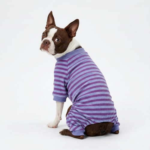 Fitwarm Purple and Violet Striped Dog Pajamas, Waffle Dog Clothes for Small Dogs Girl Boy, Puppy Onesie with Feet, Pet Cat Outfit, XXL - color: DarkViolet, size: XX-Large