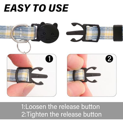 6 Pcs Cat Collar Breakaway with Bow Tie and Bell Kitten Collars Removable Bowtie Plaid Cat Collar for Cats Kittens Puppy (Cute) - style: Cute