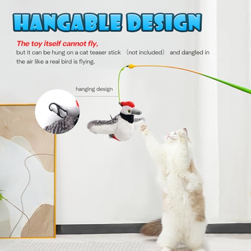 Cat Toys, Flapping Wings Woodpecker, No Flying, Chirping Bird Interactive Catnip Toy for Kitten or Small Dogs, Touch Activated, Rechargeable - color: Big Woodpecker