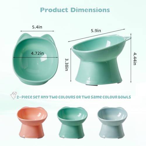 KSIA Klear Elevated Cat Bowls 2 Pack, Tilted Raised Cat Bowl for Food and Water, 4.72" Wide, Whisker Friendly Anti Vomit for Indoor Cats, Microwave and Dishwasher Safe, Green - color: Green