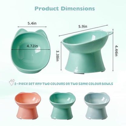 KSIA Klear Elevated Cat Bowls 2 Pack, Tilted Raised Cat Bowl for Food and Water, 4.72" Wide, Whisker Friendly Anti Vomit for Indoor Cats, Microwave and Dishwasher Safe, Green - color: Green