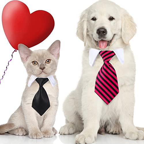 Saintrygo 4 Pieces Cat Dog Tie with Collar Adjustable Puppy Pets Formal Necktie Collars Cat Dogs Bow Ties for Small Pets Grooming Costume Accessories