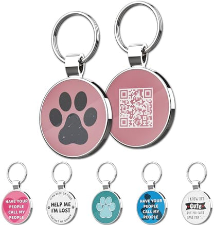 QR Code Pet ID | Personalized Dog & Cat Collar Tag | Online Profile with Instant Scanned Location Alert Email - style: Sky Paw