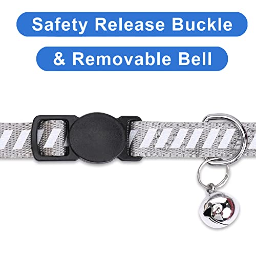 Pawtitas Personalized Cat Collar with Breakaway Safety Release Buckle Adjustable Length | Cat Collar with Custom Embroidered for Your Pet's Name and Phone Number | Grey Cat Collar with Removable Bell - color: Personalized Grey