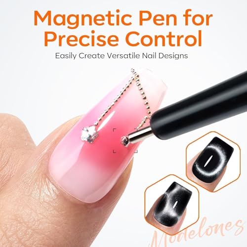 modelones Cat Eye Magnet, 15PCS Cateye Gel Polish Nail Magnet Nail Tools with Black Bead-Attracting Nail Magnet Pen & Heart-Shaped Magnet for Nail Perfect for Home DIY, Nail Art Design - color: A Cat Eye Magnet
