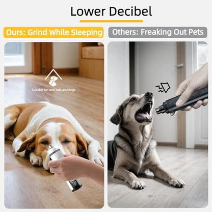 Silent Pet Nail Grinder with Dual LED Lights & 3 Speeds, USB Rechargeable Cordless Pet Nail Trimmer for Dogs and Cats (1 Set + 2*Replacement Heads)