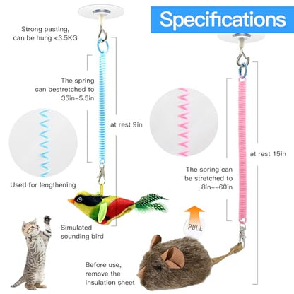 TUGFREE Chirping Bird Cat Toy Set - Interactive Chirping Bird & Squeaky Mouse Toy for Indoor Cats, Motion Activated Kitten Play Toys with Realistic Sound & Feather, 2-in-1 Fun for All Breeds