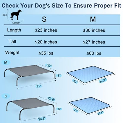 SZEE Raised Dog Cot Bed with Detachable 2-Sided Cooling/Warming Waterproof Mat, Elevated Dog Bed for Medium Sized Breeds with Durable Steel Frame & Sturdy Teslin Mesh, Outdoor & Indoor All-Season Use - size: Medium