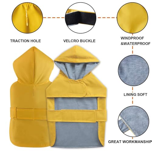 Dog Raincoat Dog Rain Jacket Poncho Waterproof Pet Rain Suit Double-Layered Breathable Lining Hooded Leash Hole Adjustable Puppy Small Medium Dogs,Yellow,M,Back Length 8.5-10.5 inches - color: Yellow, size: M:Back Length 8.5-10.5"