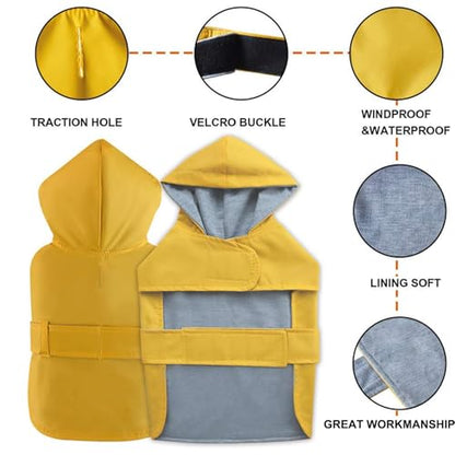 Dog Raincoat Dog Rain Jacket Poncho Waterproof Pet Rain Suit Double-Layered Breathable Lining Hooded Leash Hole Adjustable Puppy Small Medium Dogs,Yellow,M,Back Length 8.5-10.5 inches - color: Yellow, size: M:Back Length 8.5-10.5"