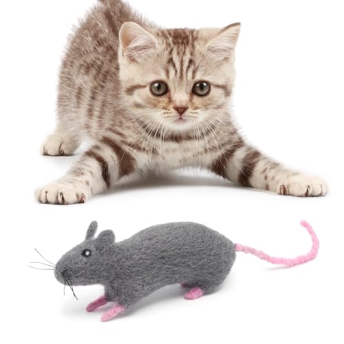 Glaciart One Felt Cat Rat Toy – Soft Fuzzy Enrichment 100% Natural Wool - Interactive Catnip Play Cat Toy Set - Safe for Pets, Non-AZO Colored Dyes - color: Rat
