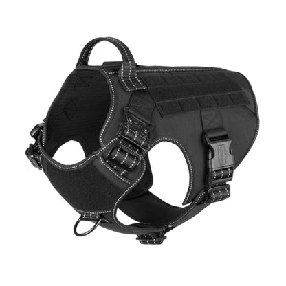 ICEFANG Tactical Dog Harness, X-Large Size,2X Metal Buckle,Working Dog MOLLE Vest with Handle,No Pulling Front Leash Clip,Hook and Loop Panel (Black,XL (Pack of 1)) - color: Black, size: X-Large (Pack of 1)