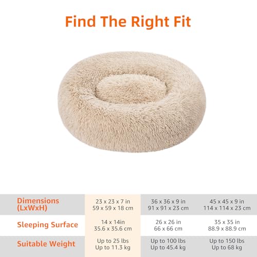 Amazon Basics Washable Donut Pet Bolster Faux Fur Bed with Removable Cover, Anti-Slip Bottom for Dog, Beige, 23" x 23" - color: Beige, size: 23" x 23"