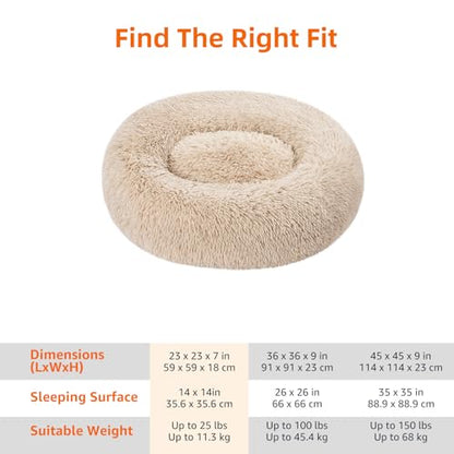 Amazon Basics Washable Donut Pet Bolster Faux Fur Bed with Removable Cover, Anti-Slip Bottom for Dog, Beige, 23" x 23" - color: Beige, size: 23" x 23"