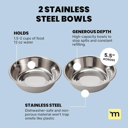 MalsiPree Elevated Dog Bowls for Small Dogs - 6.5" Raised Dog Bowl Stand with Splash Guard - Portable Folding Pet Feeding Station with 2 Stainless Steel Bowls - Travel Road Trip Foldable Collapsible - size: Medium