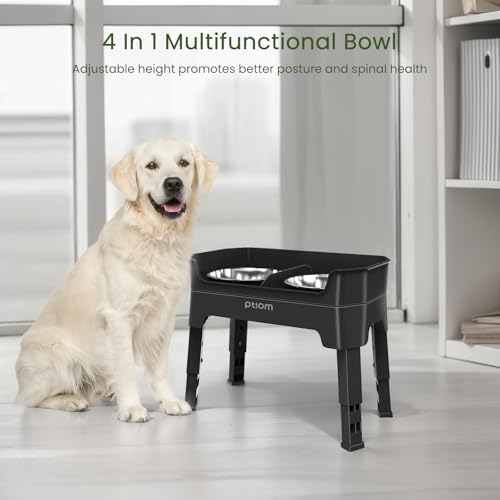 KPWACD 3-in-1 Elevated Dog Bowls Mess Proof Raised Slow Feeder Dog Bowls, 4 Height Adjustable Stand Licking Plate with 2 56oz Stainless Steel Doggy Food Dish for Small Medium Large Pets - color: Black, size: 2 Stainless Steel Bowls + Slow Feeder