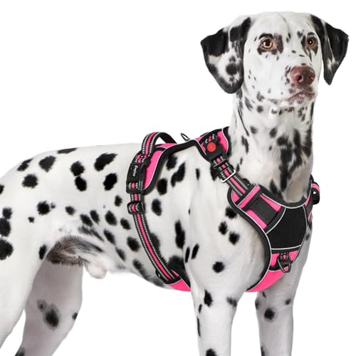 Dog Harness for Large Dogs, Easy Wearing with 3 Buckles, Adjustable No Pull Pet Harness with 2 Rings for Walking, No Chock Reflective Soft Padded Vest with Control Handle, Pink & Black, XL - color: Pink & Black, size: X-Large