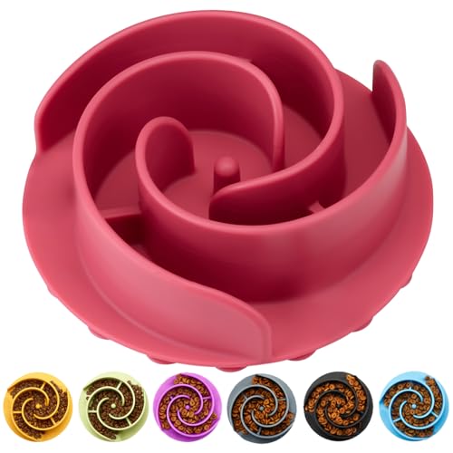 Slow Feeder Dog Bowls Insert, Animire Soft Silicone Slow Eating Dog Food Bowl for Small, Medium and Large Dogs, Compatible with Regular and Elevated Bowls - color: Rose, size: S