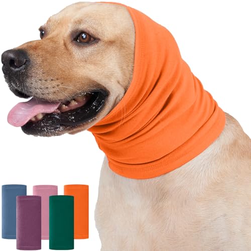 Nanaki Dog Calming Hoodie Ear Wraps for Dogs, Fireworks Ear Protection Head Muffs Doggy Warp Anxiety Relief, Doggy Hematoma Wrap, Pet Head Cover for Grooming and Force Drying Bathing Pet Protector - color: Orange, size: Medium
