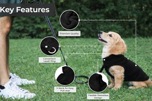 JACKO & CO - Fleece Vest Dog Sweater with Leash Ring - Soft, Warm & Lightweight Pullover Coat for Small & Medium Dogs, Puppies & Cats - Cozy Fall/Winter/Spring Pet Jacket (Black, Small 4-6lbs) - color: Black, size: S (4-6lbs)