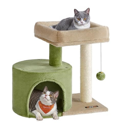 Feandrea Cat Tree, Small Cat Tower with Sisal Scratching Post, Plush Condo with Padded Perch, for Small Spaces, Kittens, Grass Green and Camel Brown UPCT050C01 - color: Grass Green + Camel Brown