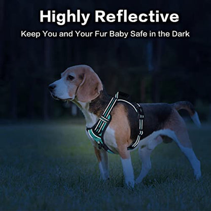 PoyPet No Pull Dog Harness, No Choke Front Clip Reflective Dog Vest with Soft Padded Vertical Handle, 3 Leash Attachments for Small Medium Large Dogs (Mint Blue,XL) - color: Mint Blue, size: Extra Large