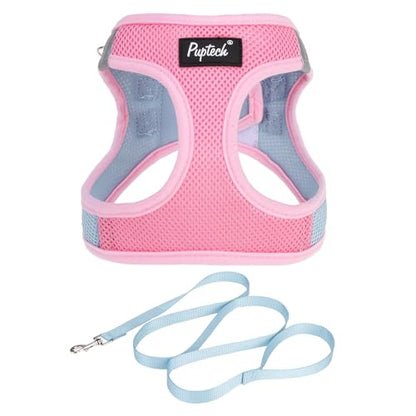 PUPTECK Dog Harness and Leash Set for Small Medium Dogs No Pull Step-in Soft Mesh Puppy Cat Vest Harnesses Reflective at Night, Pink & Blue, M - color: #1 Pink & Blue, size: M(CHEST 16"-18", 11-18 lbs)
