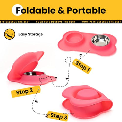 Conlun Stainless Steel Dog Bowls with Non-Slip Silicone Mat, Spill Proof Food & Water Bowls Set, Easy Clean Puppy Food Dish, Dishwasher Safe, Suitable for Dogs Cats Pet Under 20lbs, Small, Pink - color: Pink, size: Small-13 oz
