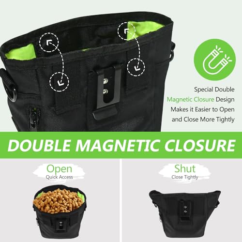 kissleaf Dog Treat Pouch with Magnetic Closure, Treat Pouches for Pet Training, Large Dog Treat Training Pouch and Dog Clicker, Dog Training Treat Pouch Built-in Poop Bag Dispenser, Hands-Free Snack - color: Black