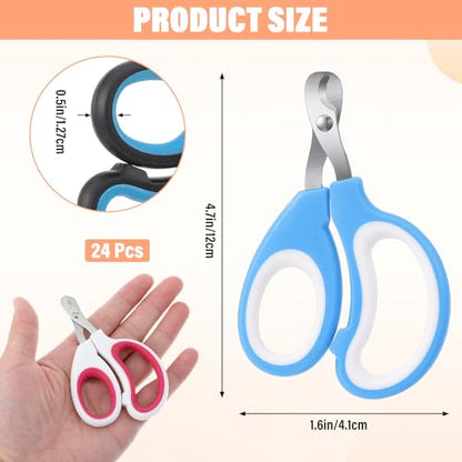 24 Pcs Cat Nail Trimmers & Cat Claw Clippers Bulk, Pet Nail Clippers Set for Cats, Kittens, Dogs, Puppies, Rabbits, Grooming Essentials for Cattery, Breeders, Pet Salons(12 Colors)