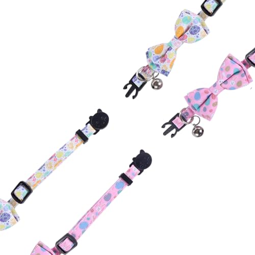 Easter Cat Collar Breakaway with Bow Tie and Bell for Kitty Adjustable Safety Easter Egg Bunny - color: Easter-bow-2