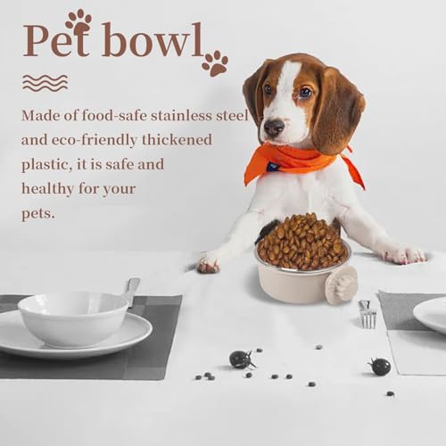 Pet Crate Bowls, Stainless Steel Dog Cage Hanging Bowl Removable Food Water Bowls for Dogs Cats Small Animals (Grey)