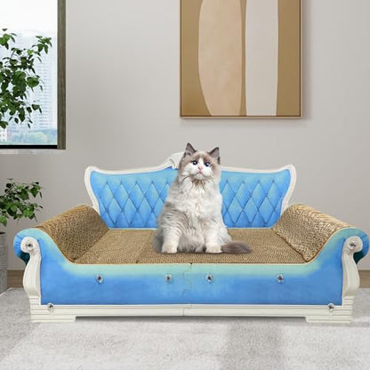 Luxury Cardboard Cat Scratcher Sofa Bed, Couch Shaped Scratching Board, Scratch Lounge with Catnip, Cat Scratcher for Indoor Cats Large Blue 25.4" Large - color: Blue Sofa