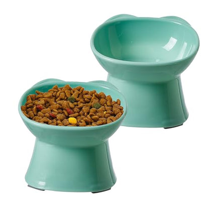 KSIA Klear Elevated Cat Bowls 2 Pack, Tilted Raised Cat Bowl for Food and Water, 4.72" Wide, Whisker Friendly Anti Vomit for Indoor Cats, Microwave and Dishwasher Safe, Green - color: Green