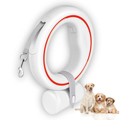 UFO Retractable Dog Leash Hands Free Wearable Laisse Chien with Poop Bag Holder One-Handed Brake Pause Lock 360° Tangle Free 10 ft Strong Nylon Tape Dog Leash for Up to 66lbs Medium Small Dogs - color: Red