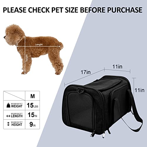 Henkelion Cat Carriers Dog Carrier Pet Carrier for Small / Medium Cats Dogs Puppies (Up To 15lbs), TSA Airline Approved Small Dog Carrier Soft Sided, Collapsible Waterproof Travel Puppy Carrier -Black - color: Black, size: 17.0"L x 11.0"W x 11.0"H