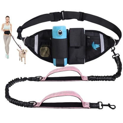 Hands Free Dog Leash, Waist Leash for Dog Walking, Running, Jogging, Waist Leashes with Adjustable Belt, Medium & Large Dogs Running Leashes Hands Free, Dual Padded Handles and Durable Bungee(Pink) - color: Pink